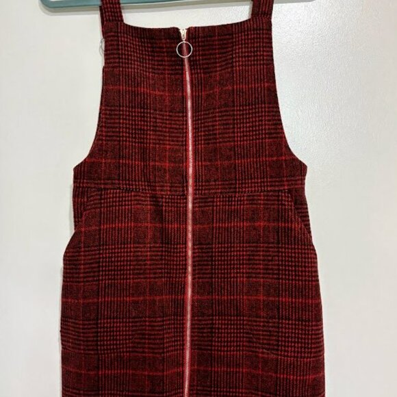 CUPSHE -- Burgundy Plaid O-Ring Pinafore Dress - Picture 8 of 8